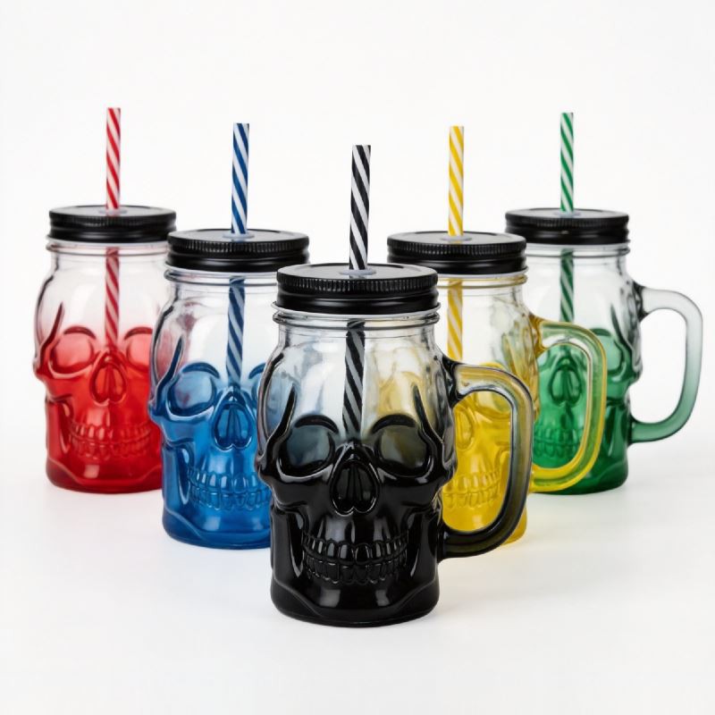 Skull Shaped Glass Jar